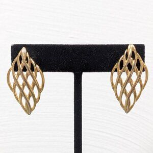 Vintage Gold tone Basket Weave Oval Drop Earrings‎ Statement Pierced
